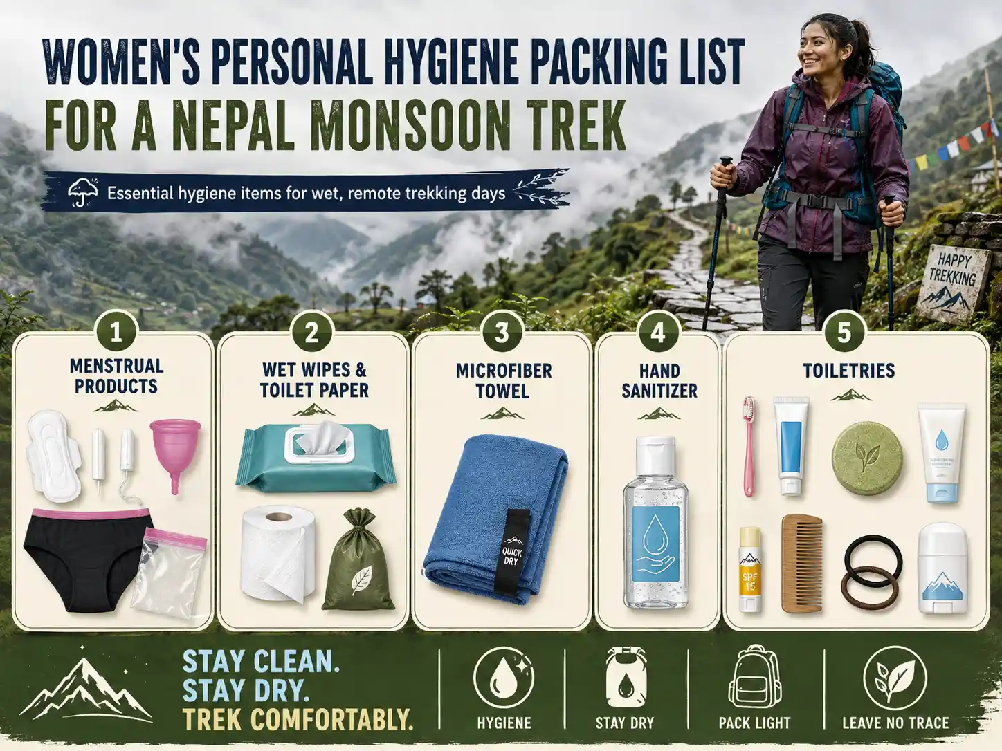 Women's Personal Hygiene Packing List for a Nepal Monsoon Trek